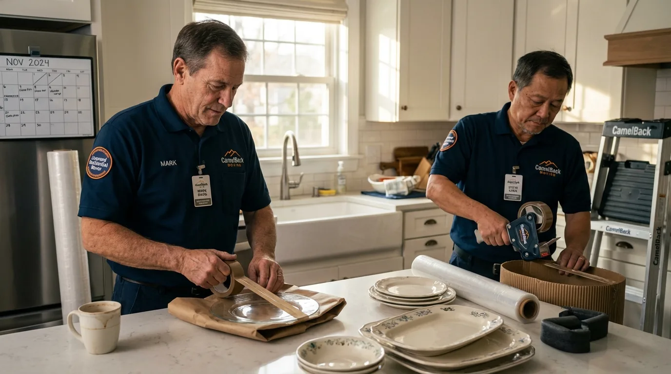 Professional crew packing kitchen dishware in Gorham, ME